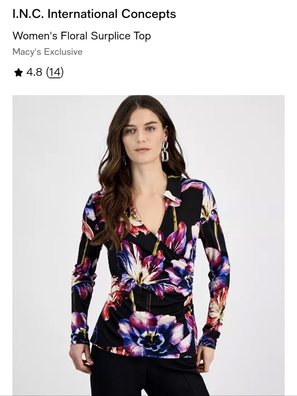 I.N.C. International Concepts Floral Surplice Top - Black Multi